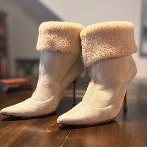 Jimmy Choo Cream Shearling Heeled Boots